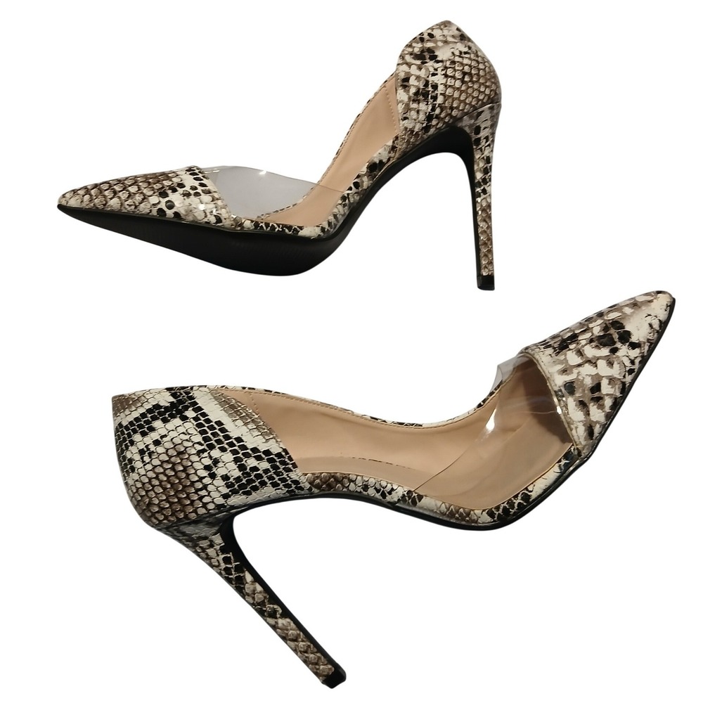 Women Snake Print Stiletto Heels Clear Side Pointed‎ Toe Pumps Shoes size 10